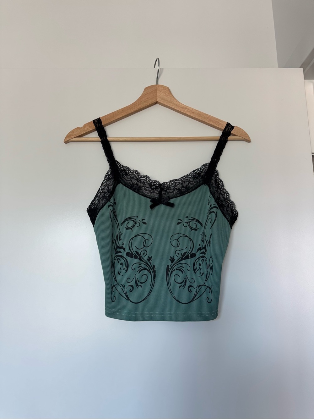 Y2K Lace-Trim Green Cami Top